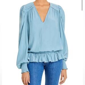 Ramy Brooke NWT Melissa V Neck Ruffled top size M in the color Blumo